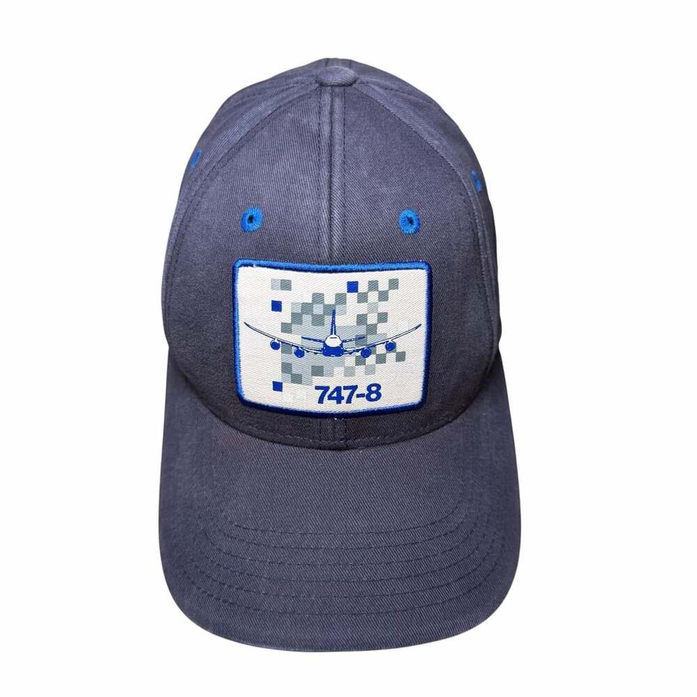 Boeing 747-8 Airplane Graphic Patch Adjustable Blue Baseball Cap